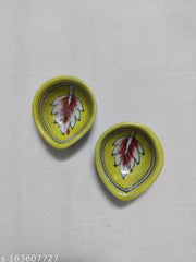 Blue Pottery Mustard Leaf Diya Set Of 2