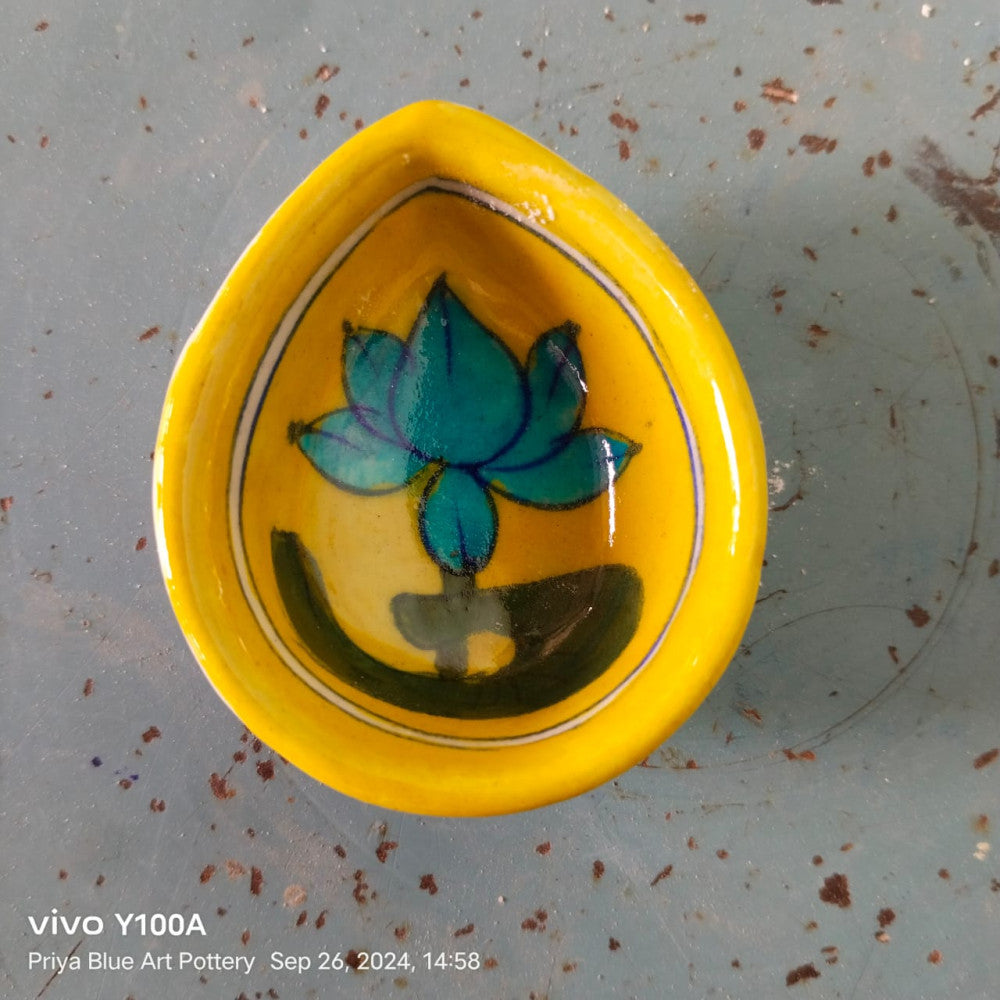 Blue Pottery Mustard Lotus Diya