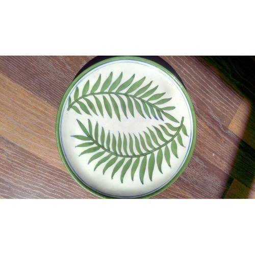 Blue Pottery Of Jaipur Leaf Printed Wall Plate