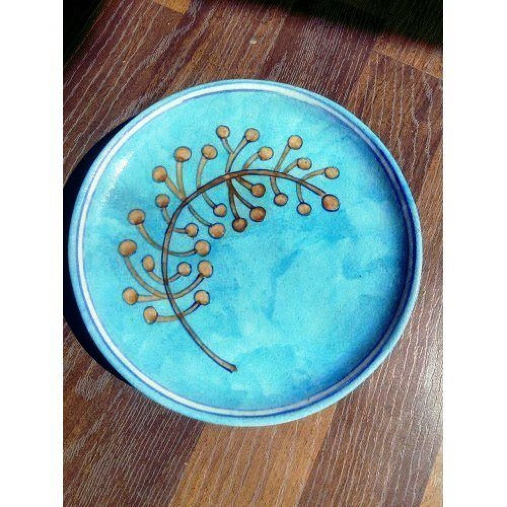 Blue Pottery Of Jaipur Leaf Printed Wall Plate