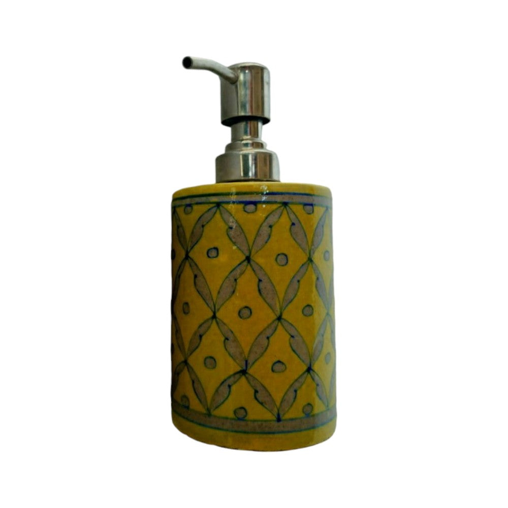 Handmade Yellow Colour Soap Dispenser Blue Pottery Of Jaipur