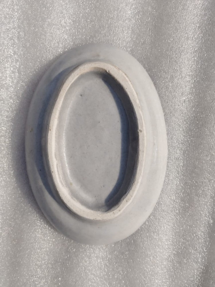 Blue Pottery Rice Plate Navy Blue Floral Design 8 inch