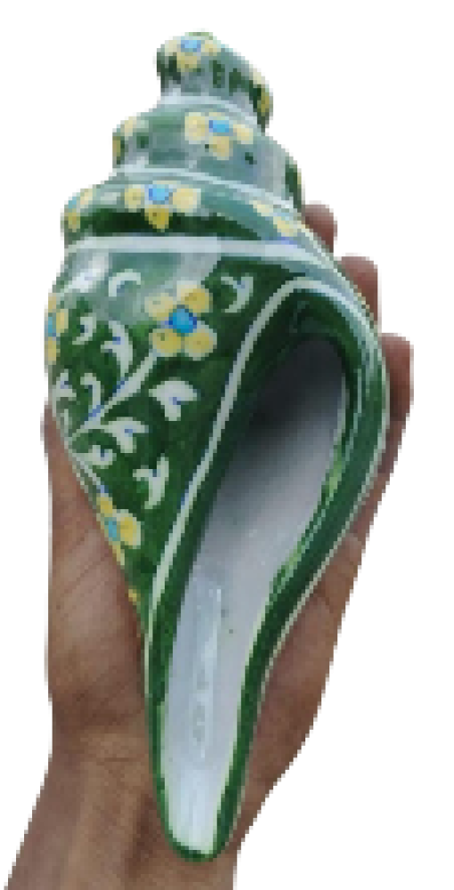 Blue Pottery Shank Green Floral Design
