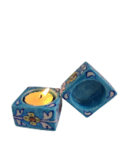 Blue Pottery Square Candle Holder Blue