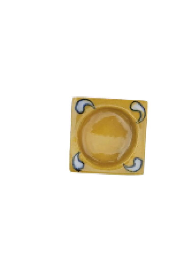 Blue Pottery Square Candle Holder Yellow