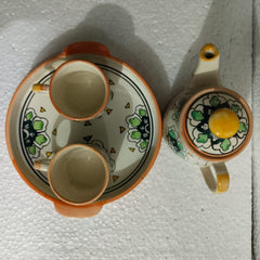 Blue Pottery Tea Kettle Set Floral Design