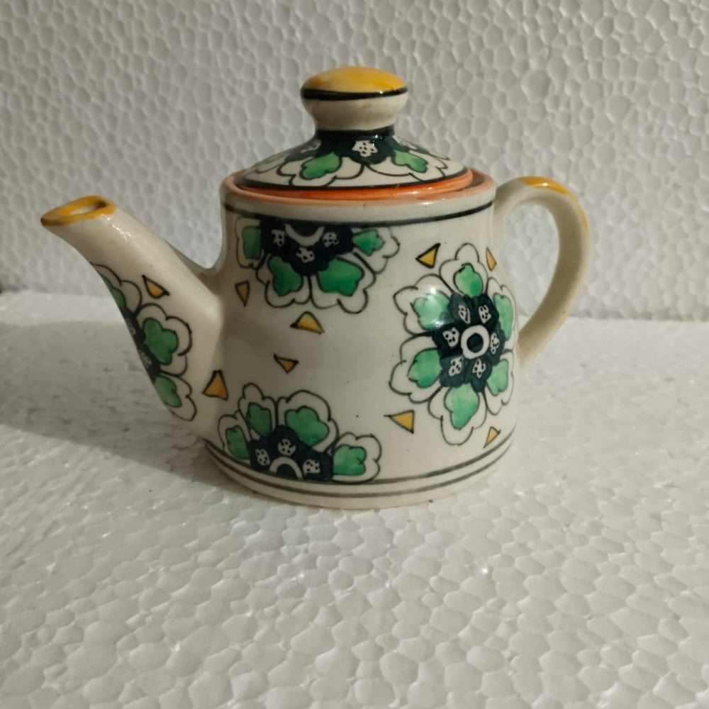 Blue Pottery Tea Kettle Set Floral Design