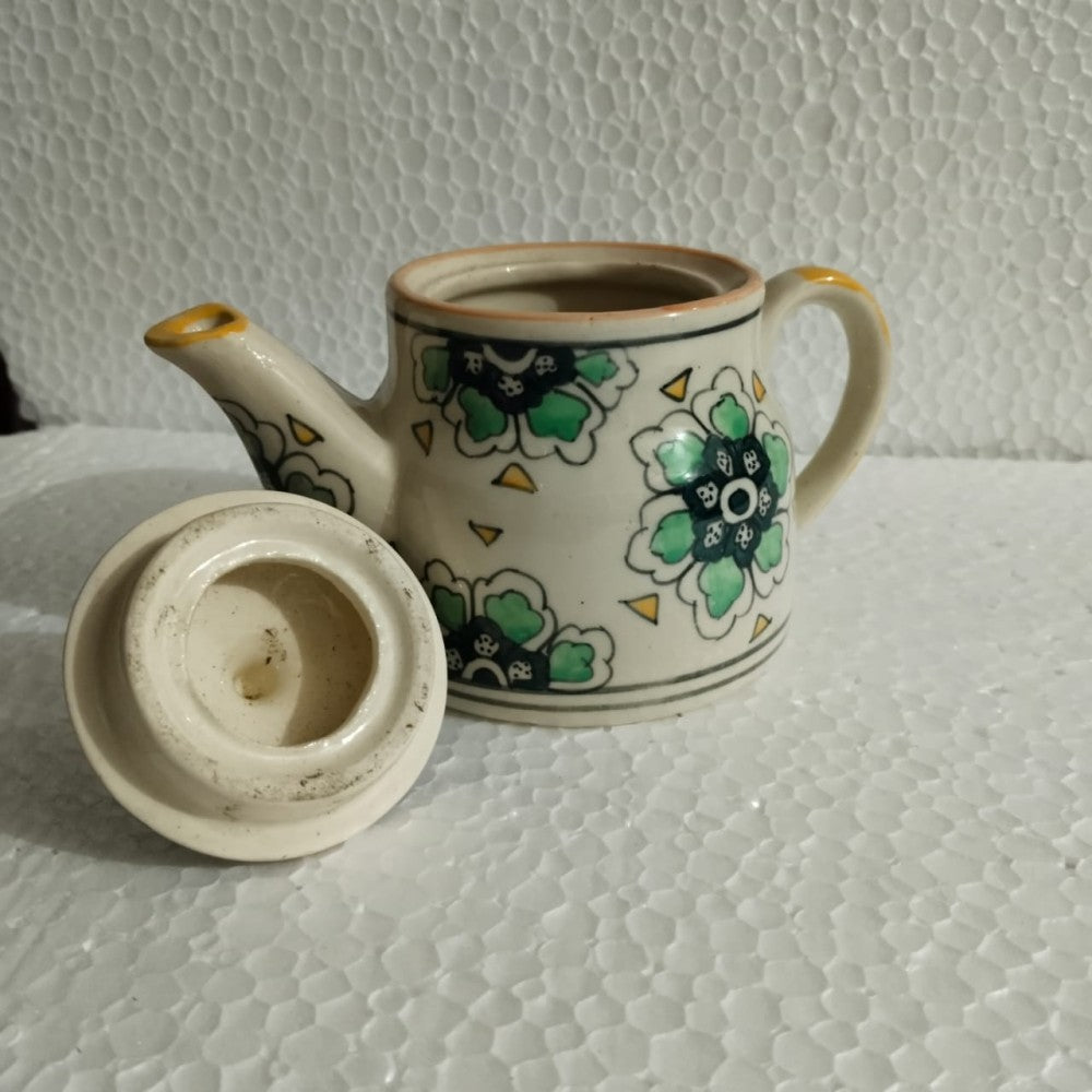 Blue Pottery Tea Kettle Set Floral Design