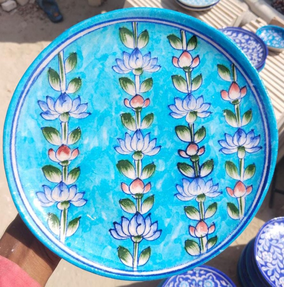 Blue Pottery Wall Hanging Plate 10 inch Style 3