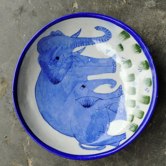 Blue Pottery Wall Hanging Plate 8 inch Style 12