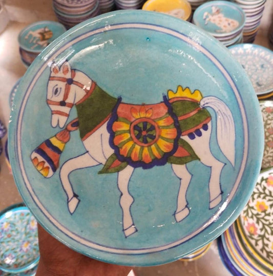 Blue Pottery Wall Hanging Plate 8 inch Style 5