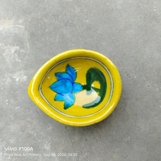 Blue Pottery Yellow Lotus Diya
