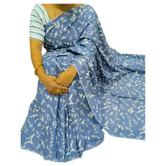 Blue & White Colour Bagru Print Saree
