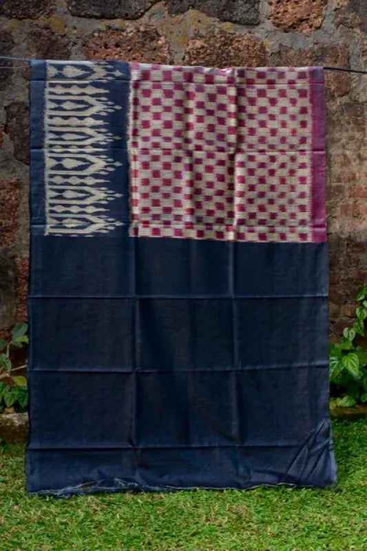 Blue & White Cotton Ikkat Saree