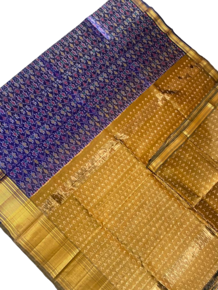 Blue With Mustard Yellow border Telia Rumal