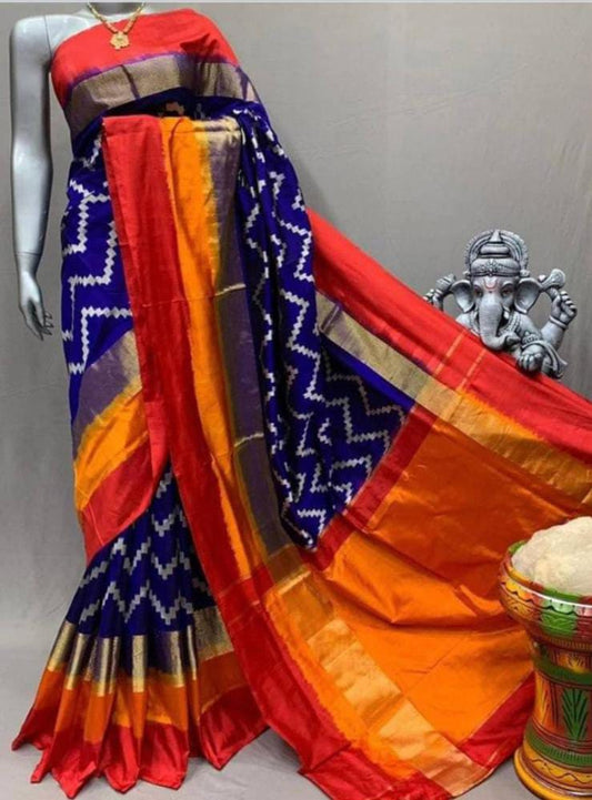 Blue With Orange Pochampally Saree