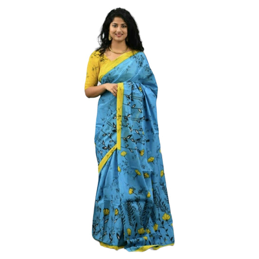 Blue & Yellow Colour Bagru Print Saree