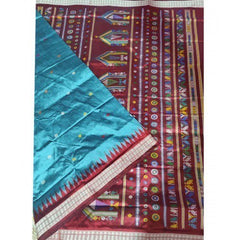 Handloom Beautiful Bomkai Silk Turquoise Saree For Women