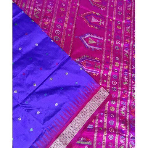 Handloom Beautiful Bomkai Silk Blue Saree For Women