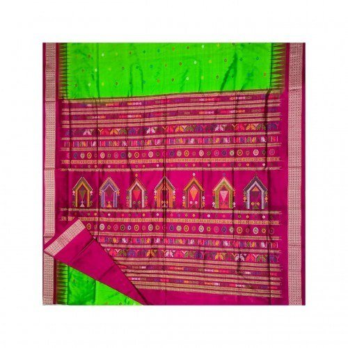 Handloom Beautiful Bomkai Silk Green Saree For Women