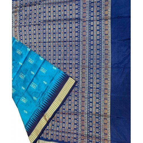 Handloom Bomkai Silk Sky Blue Saree For Women
