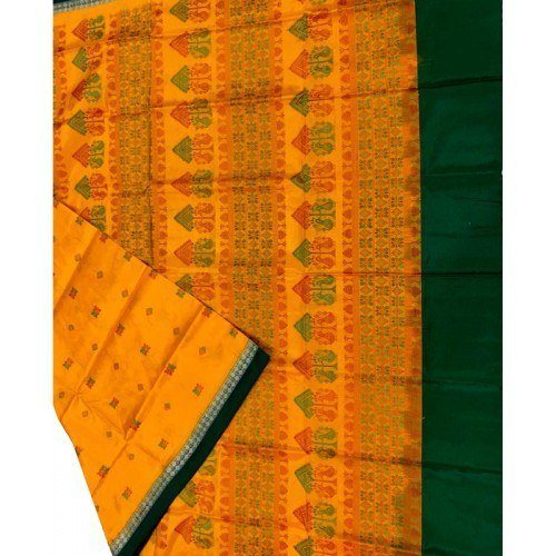 Handloom Bomkai Silk Yellow Saree For Women
