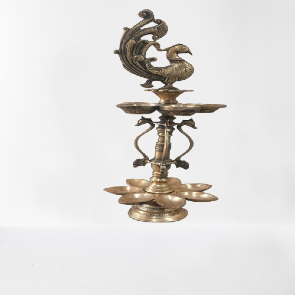 Brass Peacock Oil Diya Lamp Bell Metal