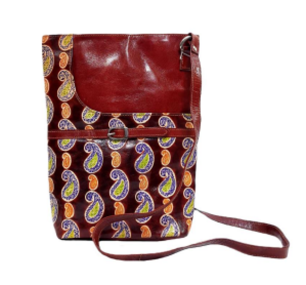 Bright Maroon Mango Design Sling leather Bag