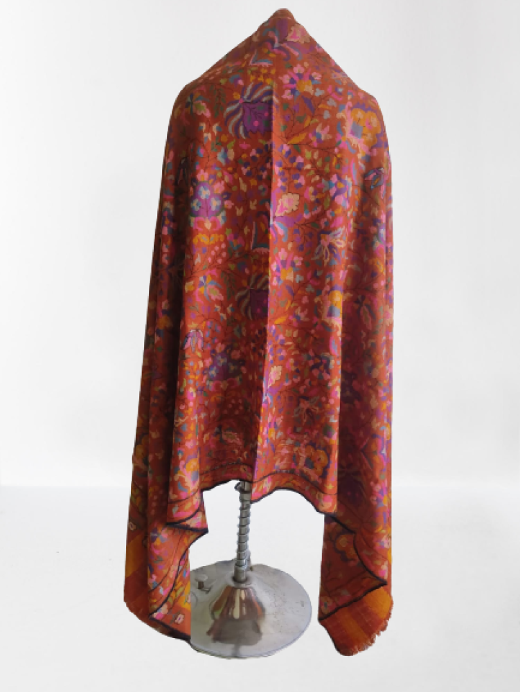 Bright Red With Floral Design Kani Shawl