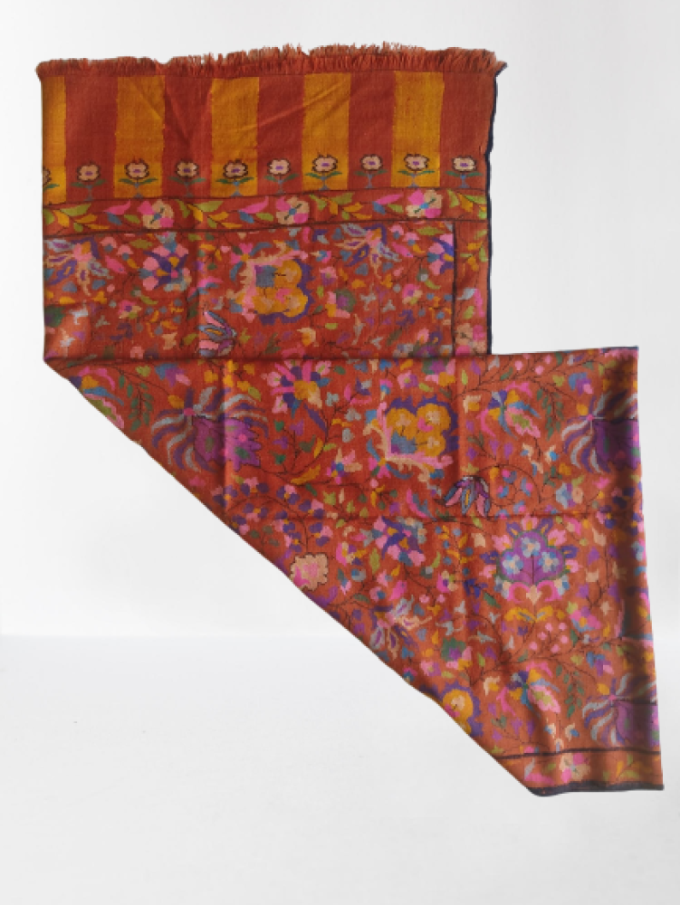 Bright Red With Floral Design Kani Shawl