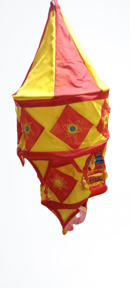 Bright Yellow Lamp Shade Hanging Pipli Work