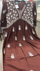 Brown Alia Cut Chikankari Hand Embroidery Kurti