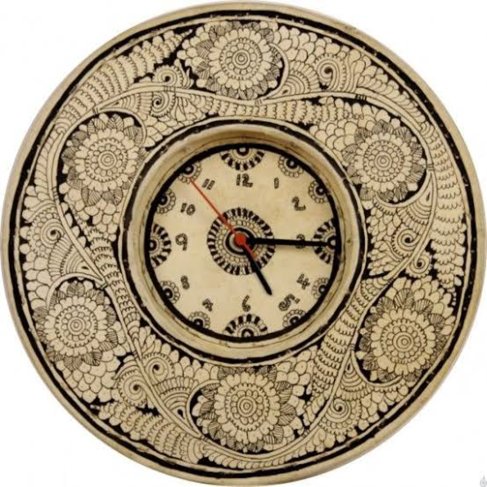 Brown Leather Handpainted Wall Clock