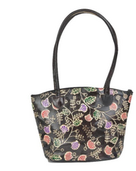 Bucket Shape Floral Print Leather Handbag