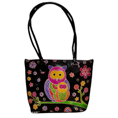 Bucket Shape Owl Design Leather Handbag