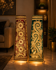 Andhra Pradesh Leather Puppetry Decorative Showpiece Lamp (Set of 2)