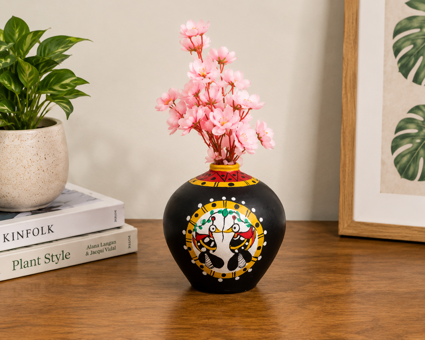 Black Bird design Terracota vase