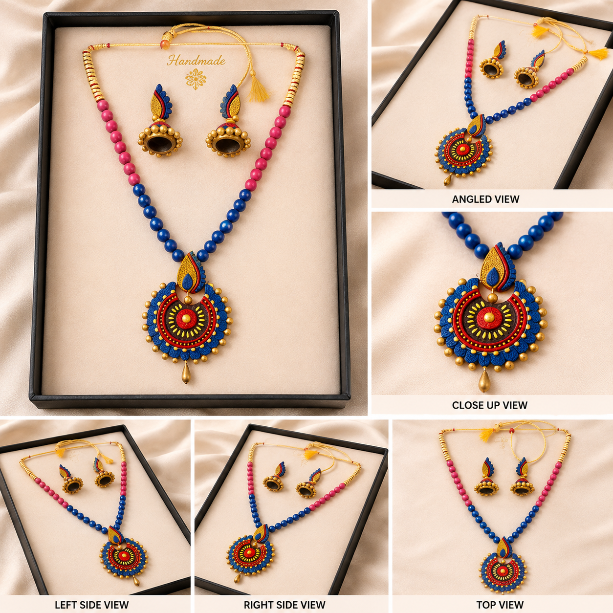 Multi-color Bankura Panchmura Terracotta Craft Necklace Jewellery Set