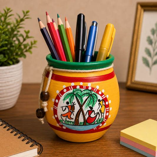 Yellow Tribal Terracota Pen Holder
