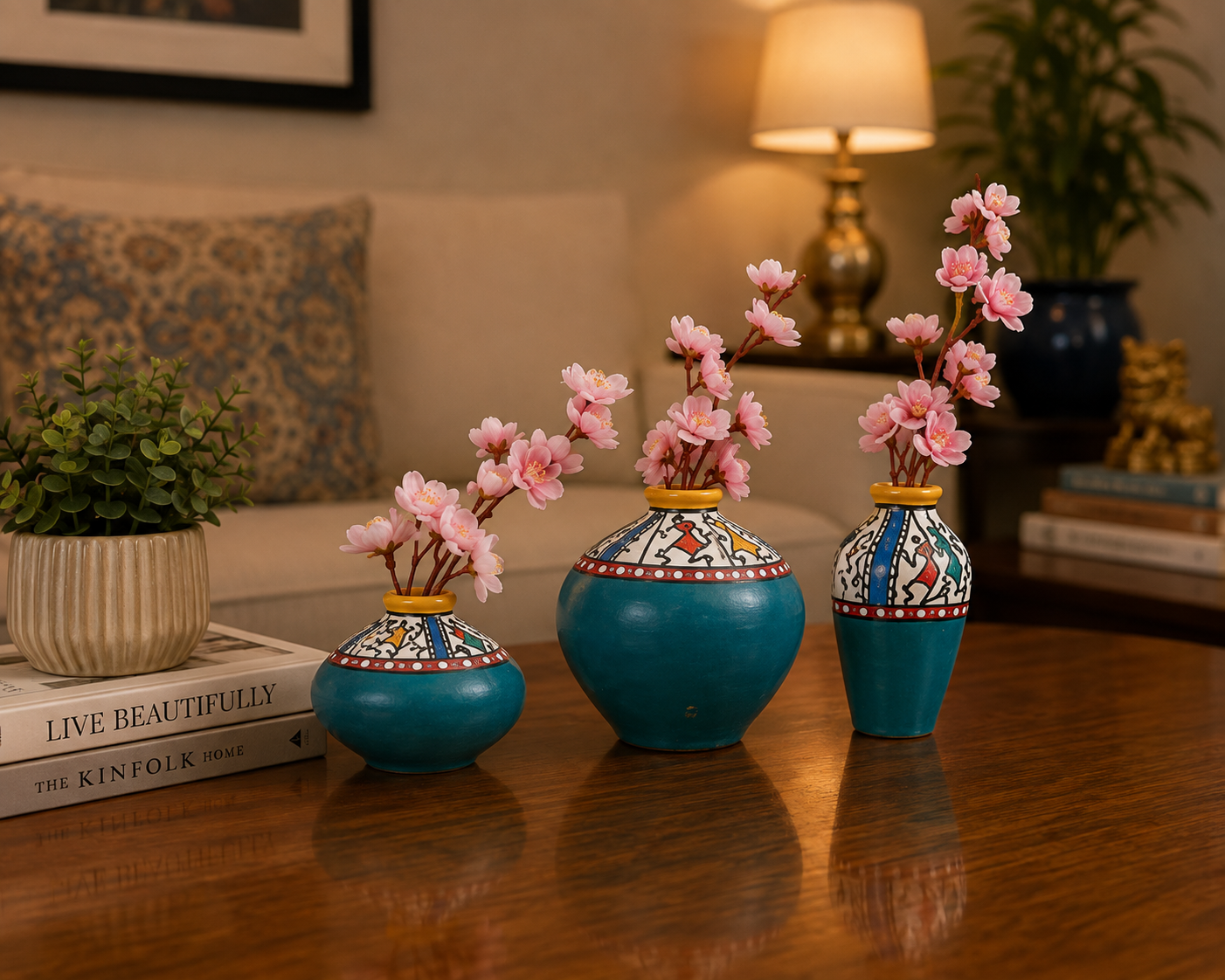 Terracota Turquoise Vase set of 3
