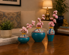 Terracota Turquoise Vase set of 3