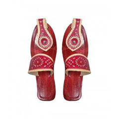 Red Color Leather Chamba Chappal For Women