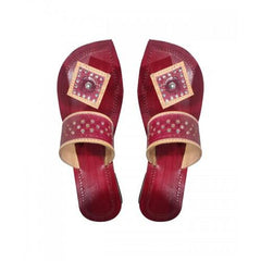 Maroon Color Leather Chamba Chappal For Women