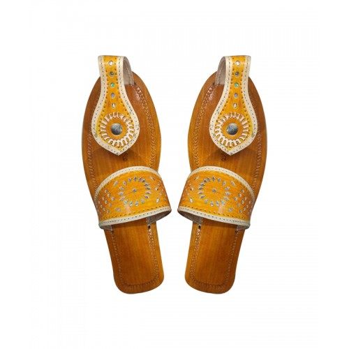 Leather Yellow Chamba Chappal For Women