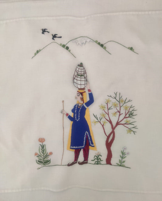 Chamba Rumal Lady Carrying a Carriage on her Head