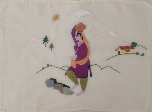 Chamba Rumal Lady Carrying a Pot on her Head