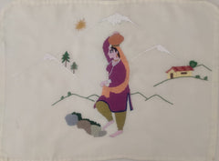 Chamba Rumal Lady Carrying a Pot on her Head