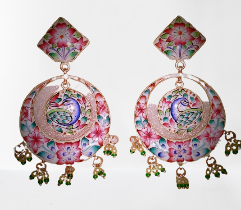 Chandbali Earrings Gulabi Meenakari Art
