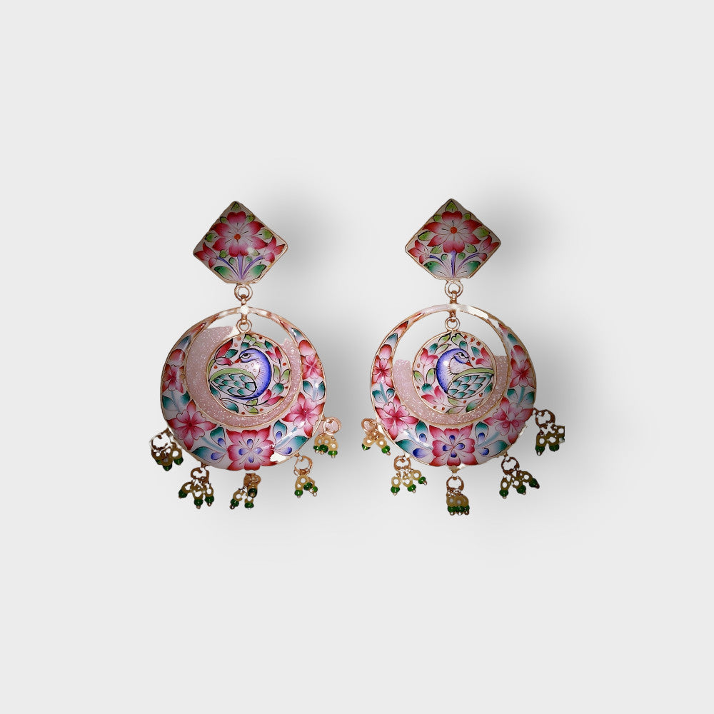 Chandbali Earrings Gulabi Meenakari Art