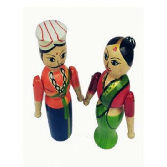 Channapatna Toys & Dolls Handcrafted Wooden Farmer Couple By Sri Manjunath Toy's Factory